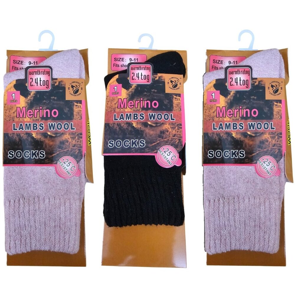 Women's Merino Wool Socks, Bundle of 3, Pink & Black